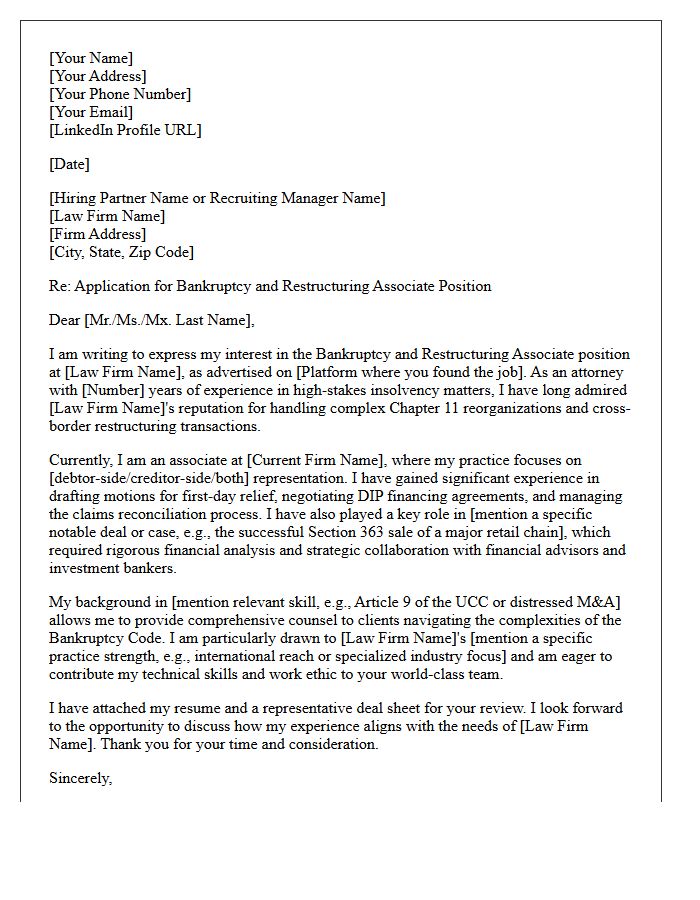 BigLaw Bankruptcy and Restructuring Associate Cover Letter