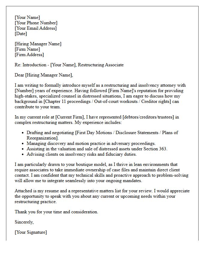 Boutique Law Firm Restructuring Associate Introduction Letter