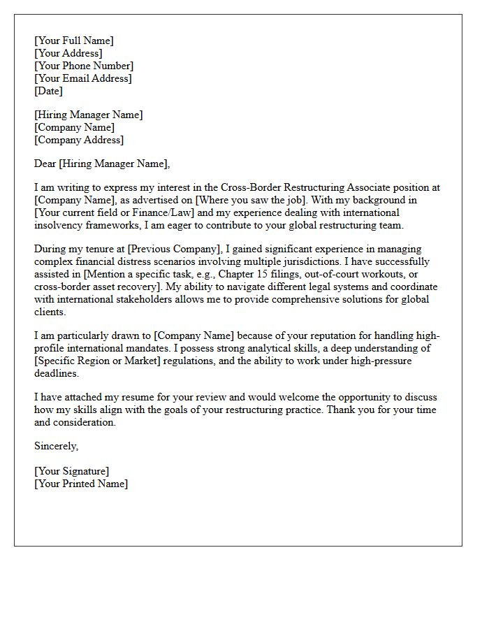 Cross-Border Restructuring Associate Application Letter