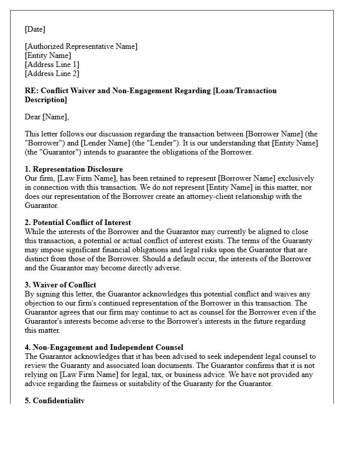 Entity Guarantor Conflict Waiver And Non-Engagement Letter