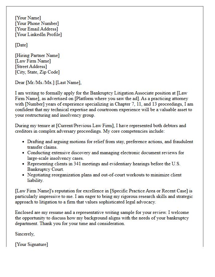 Bankruptcy Litigation Associate Professional Letter