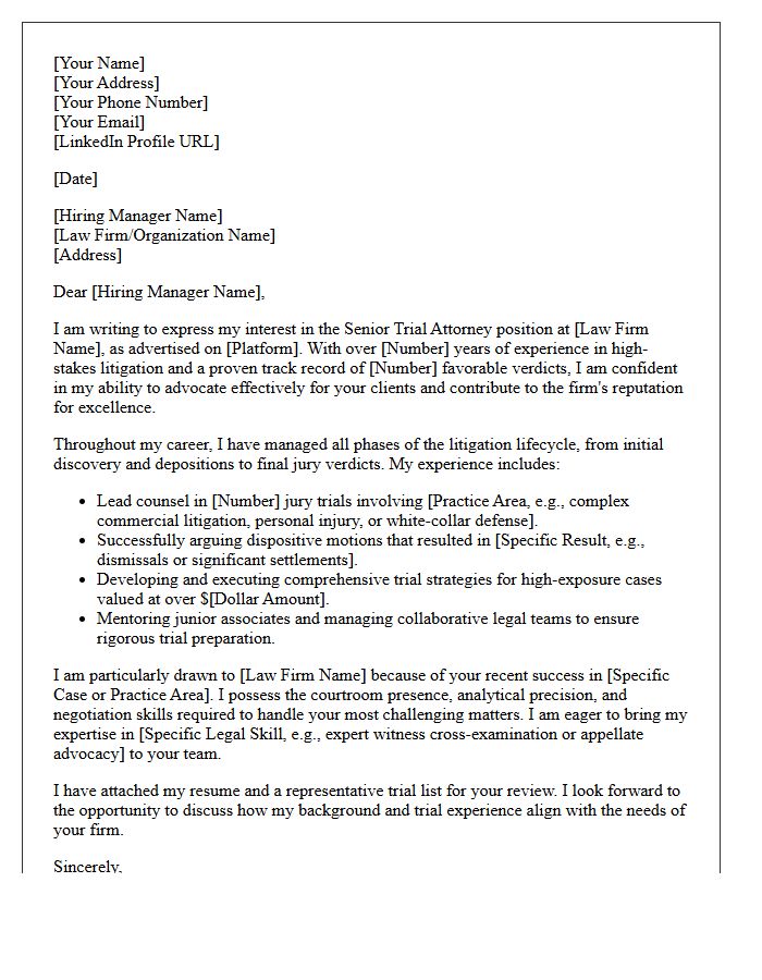 Experienced Trial Attorney Cover Letter