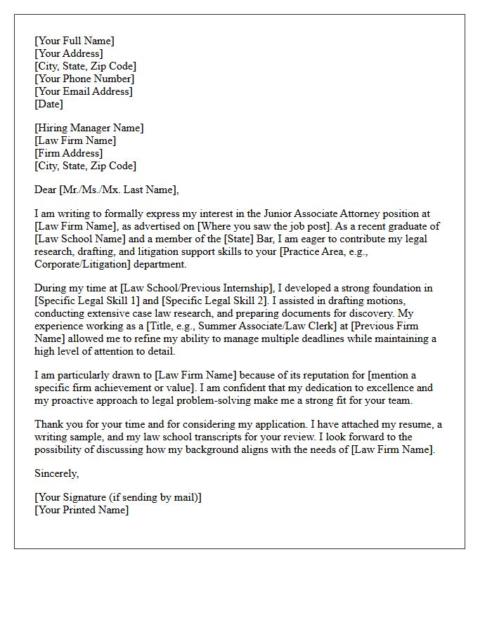 Junior Associate Attorney Cover Letter