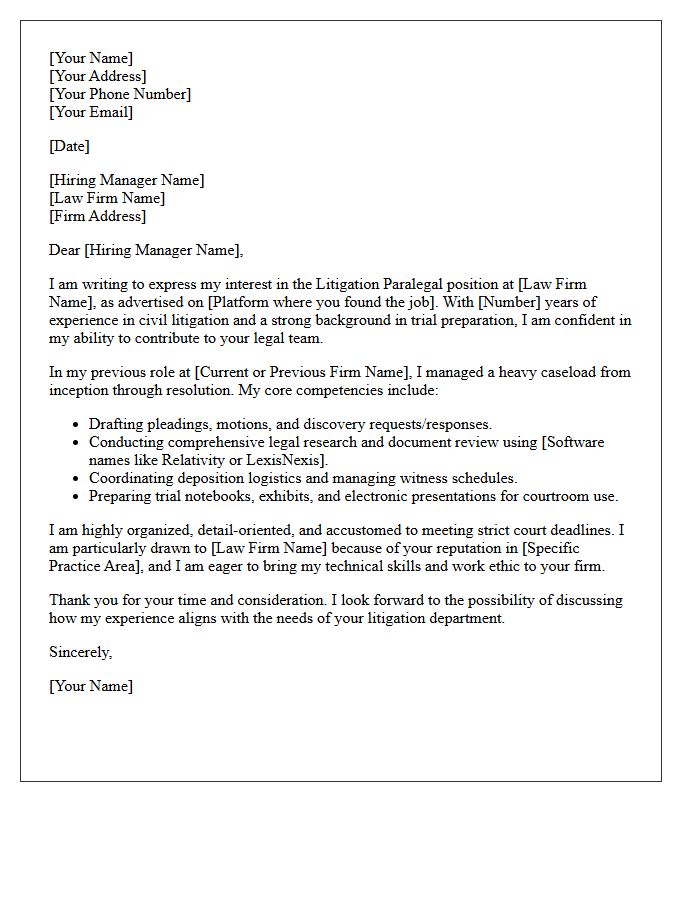 Litigation Paralegal Cover Letter
