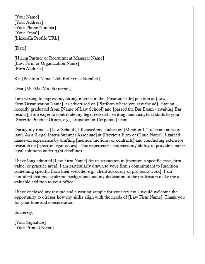 Recent Law School Graduate Cover Letter