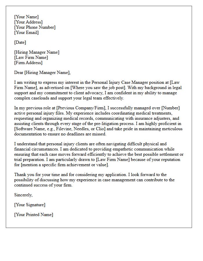 Personal Injury Case Manager Cover Letter