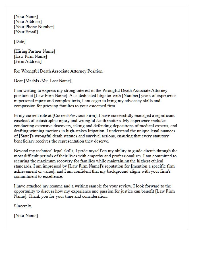 Wrongful Death Associate Attorney Cover Letter