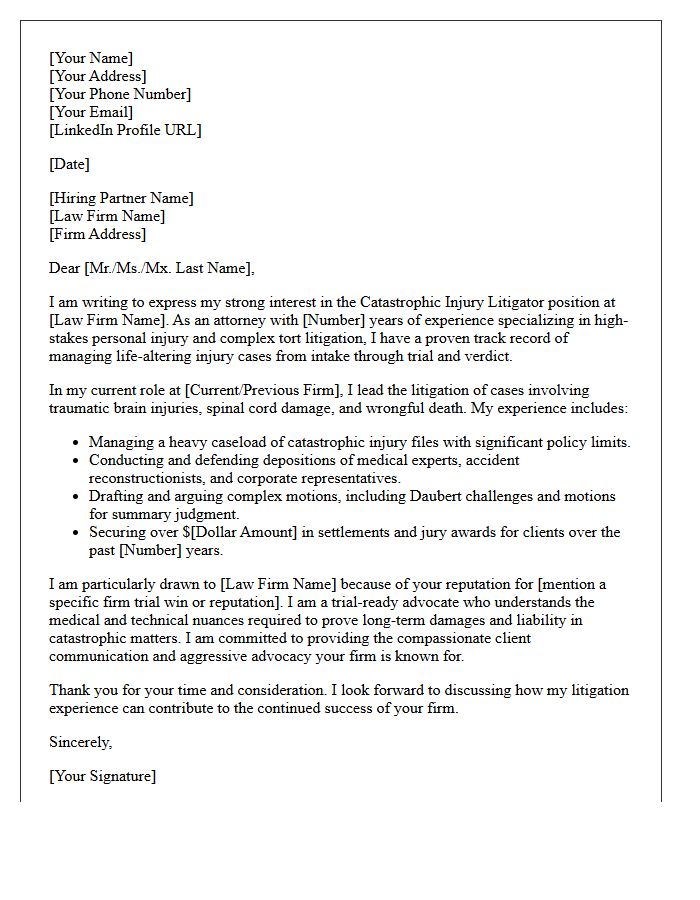 Catastrophic Injury Litigator Cover Letter