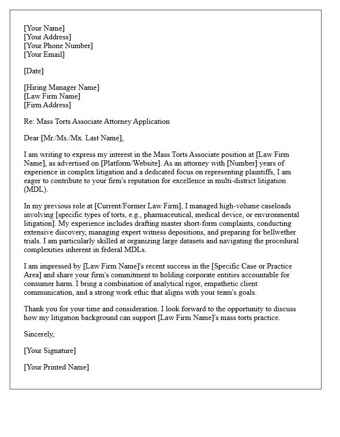 Mass Torts Associate Cover Letter