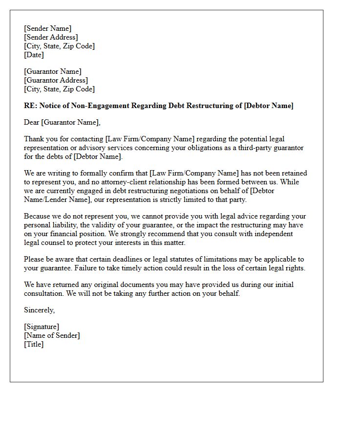Debt Restructuring Third-Party Guarantor Non-Engagement Letter