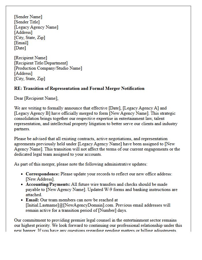 Entertainment Law Agency Merger Transition Cover Letter