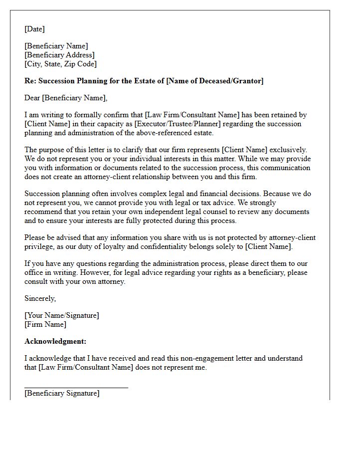 Beneficiary Non-Engagement Letter For Succession Planning