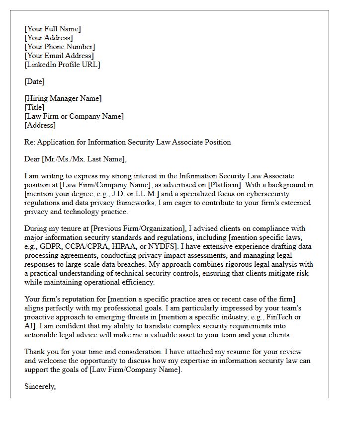 Information Security Law Associate Cover Letter