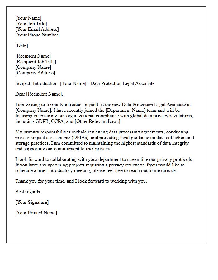 Data Protection Legal Associate Introduction Letter