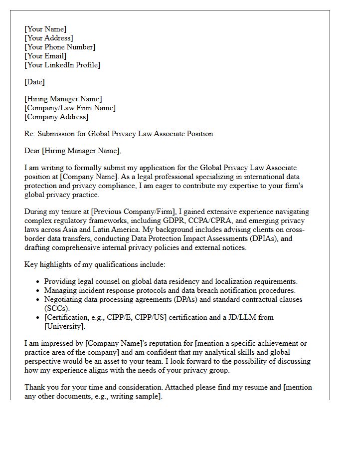 Global Privacy Law Associate Submission Letter