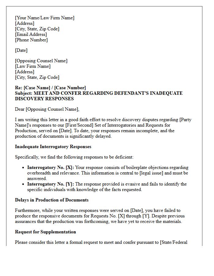 Good Faith Letter Regarding Inadequate Interrogatory Responses and Production Delays