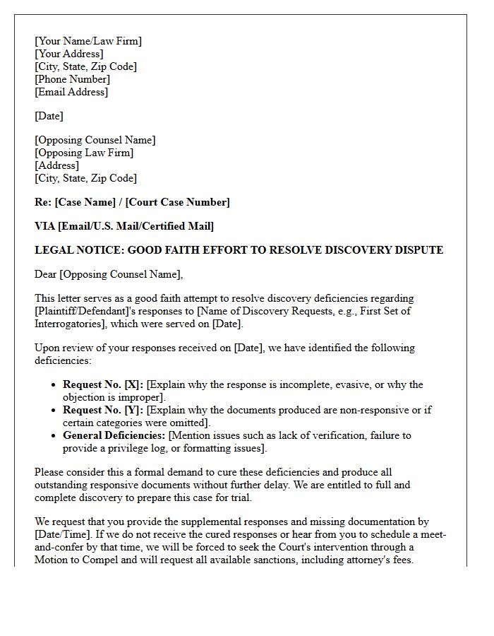 Good Faith Letter Demanding Cure of Discovery Deficiencies and Timely Production