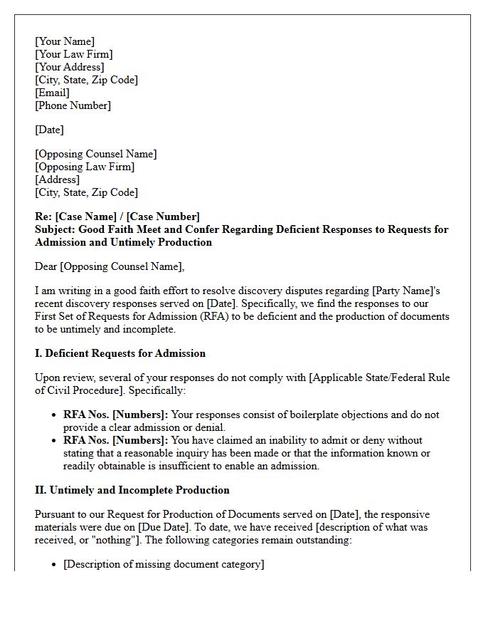 Good Faith Letter Concerning Deficient Requests for Admission and Untimely Production
