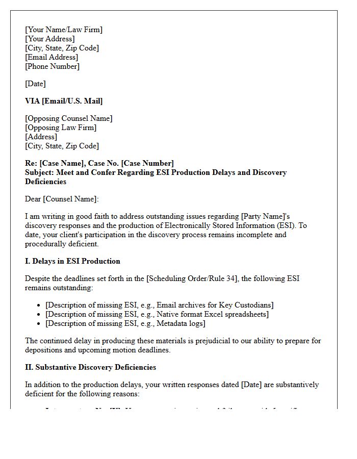Good Faith Letter Detailing ESI Production Delays and Substantive Discovery Deficiencies