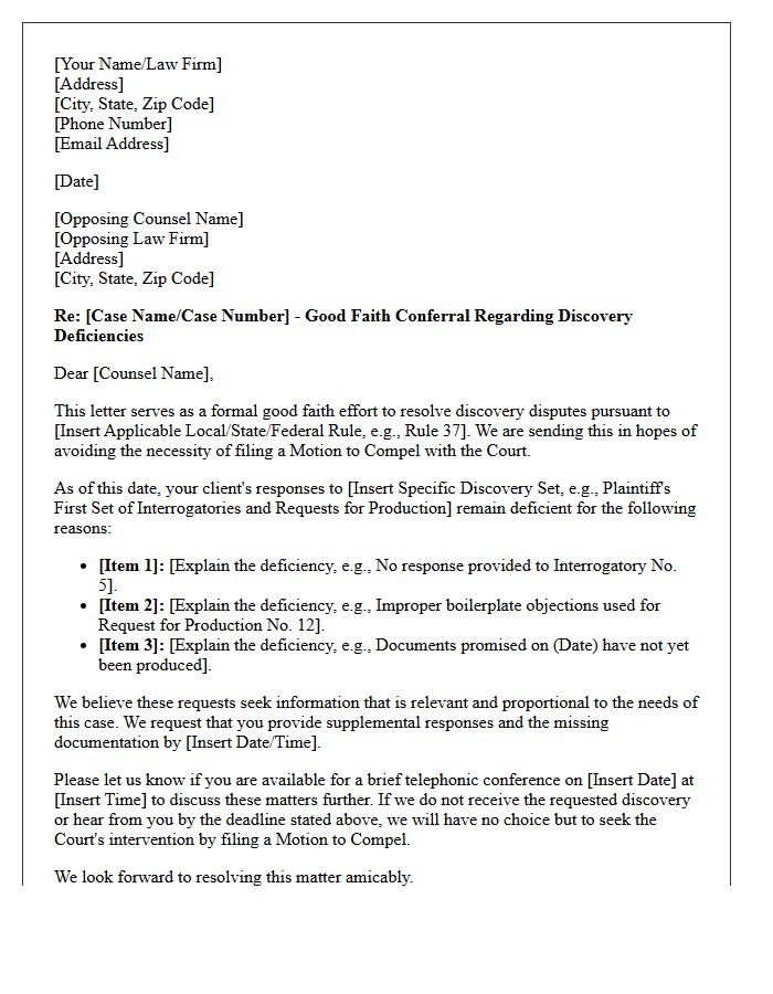 Good Faith Conferral Letter Prior to Motion to Compel