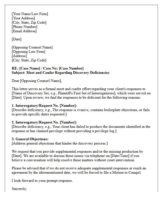 Meet and Confer Letter Regarding Discovery Deficiencies