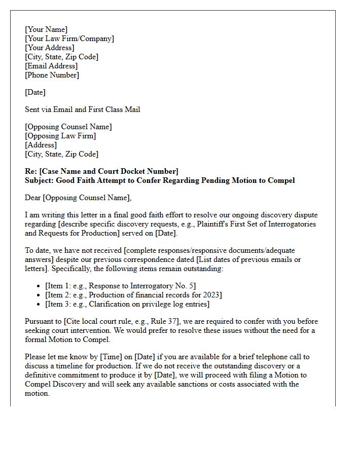 Attempt to Confer Letter for Pending Motion to Compel