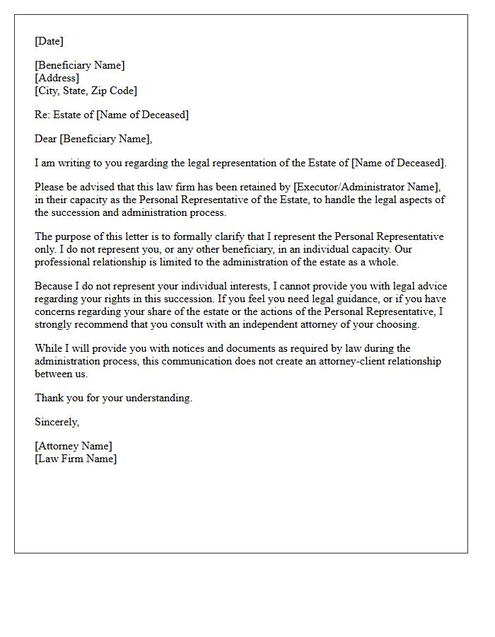 Non-Engagement Letter For Beneficiaries In Succession Matters