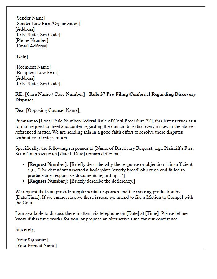 Pre-Filing Conferral Letter for Motion to Compel