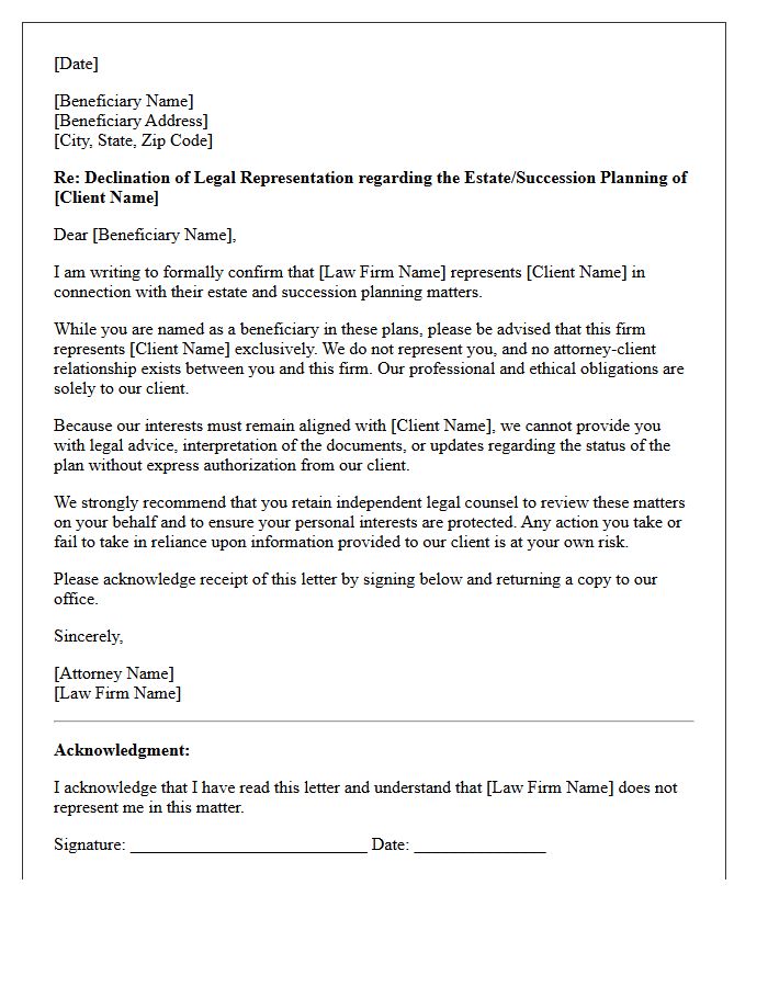 Succession Planning Beneficiary Counsel Declination Letter