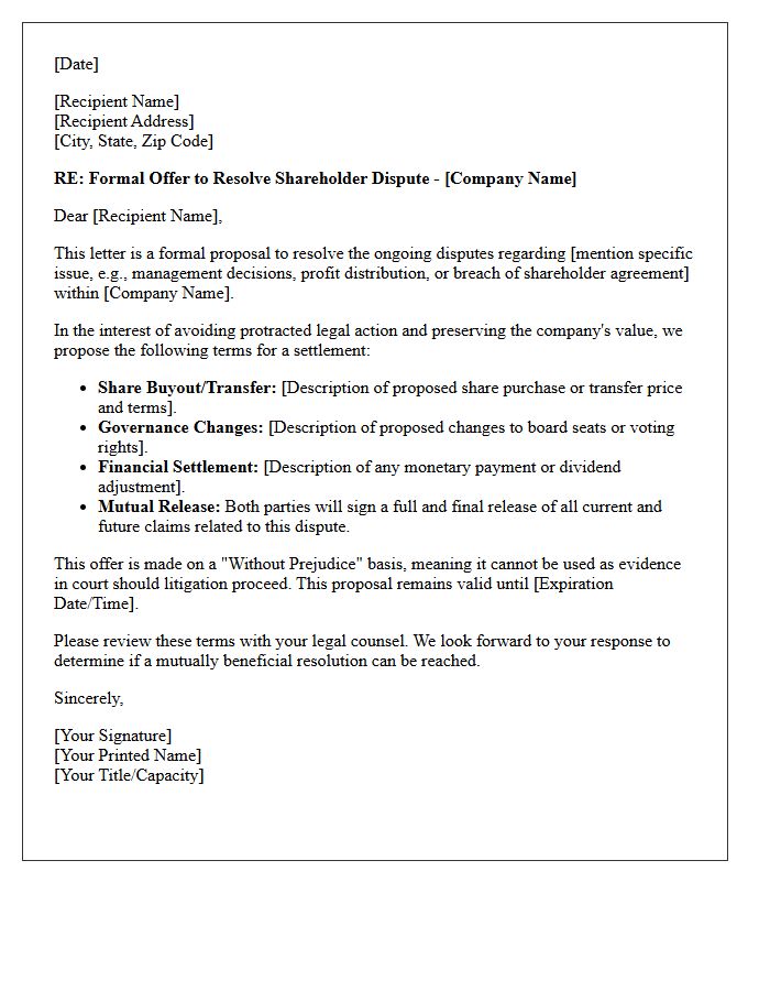 Corporate Shareholder Dispute Resolution Offer Letter