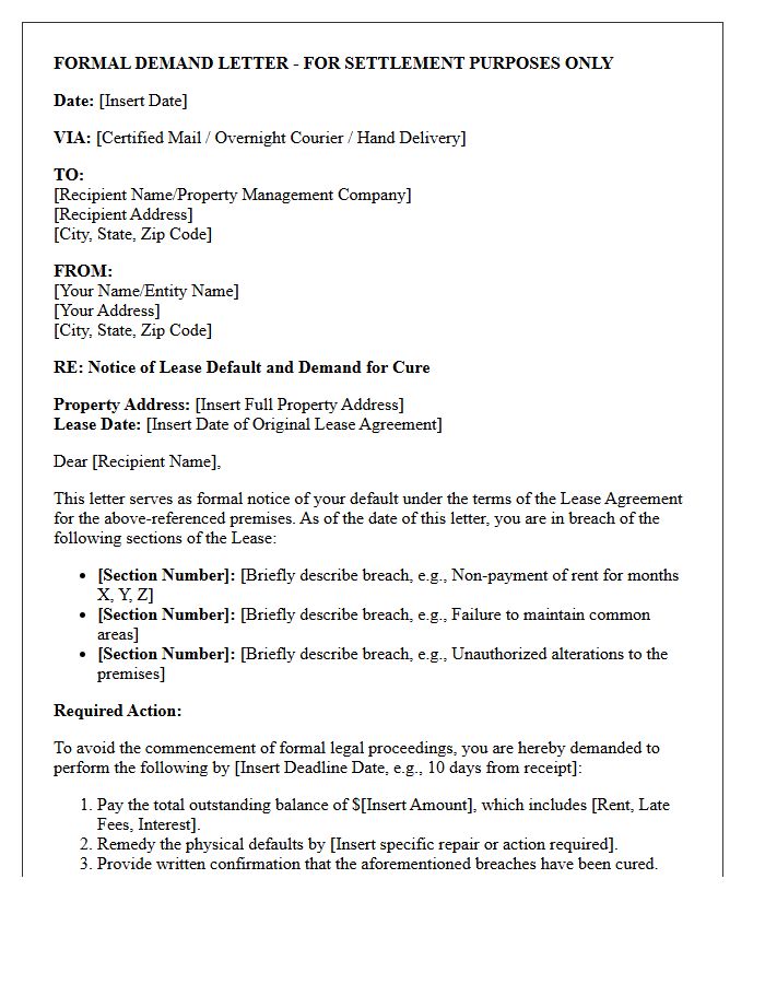 Commercial Real Estate Lease Pre-Litigation Demand Letter
