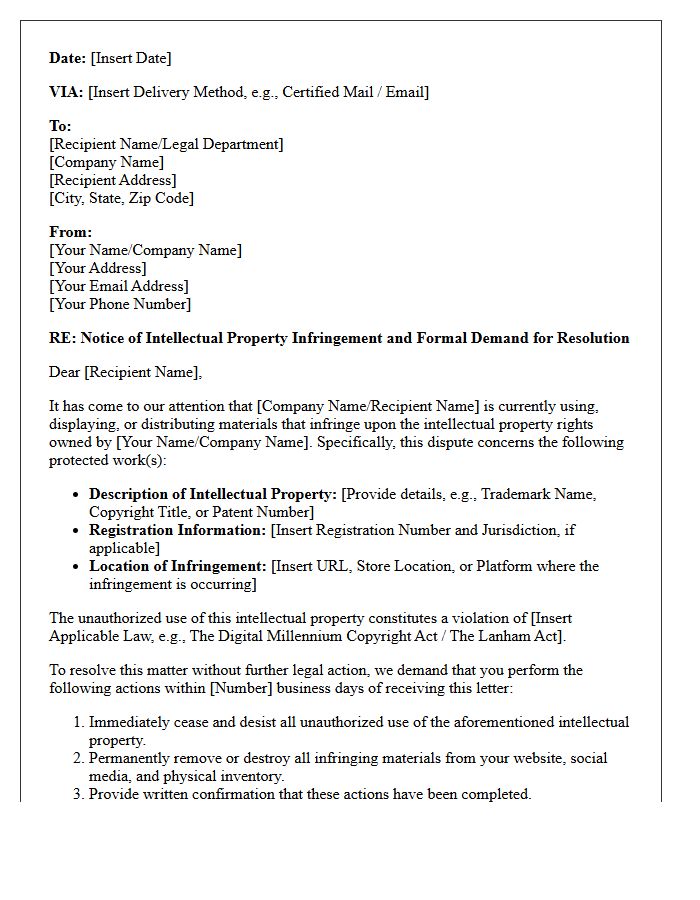 Intellectual Property Infringement Dispute Resolution Letter