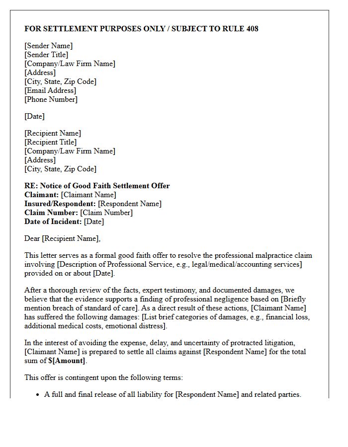 Professional Malpractice Good Faith Offer Letter