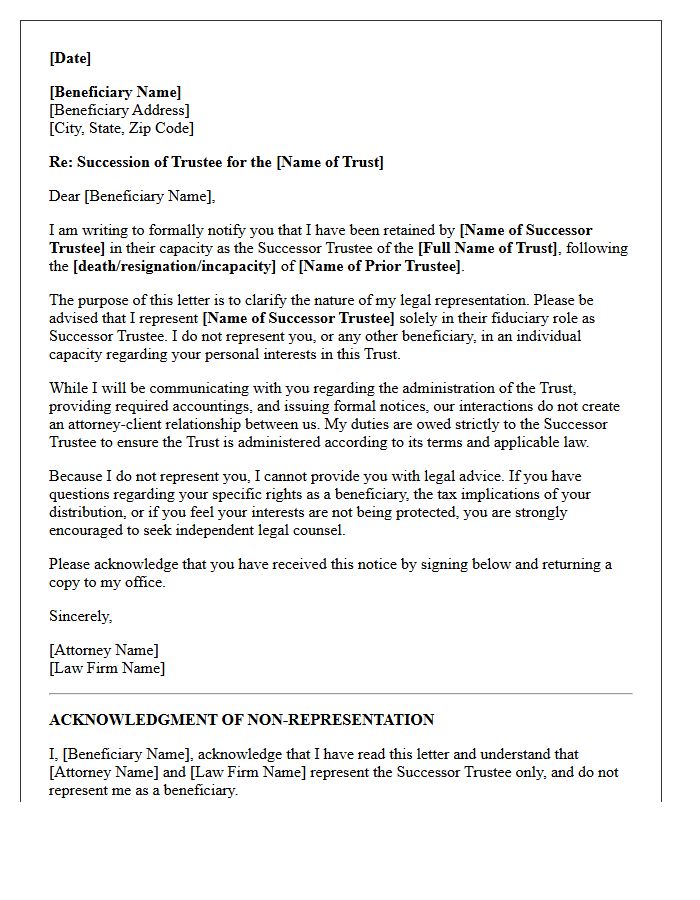 Trust Succession Beneficiary Non-Representation Letter