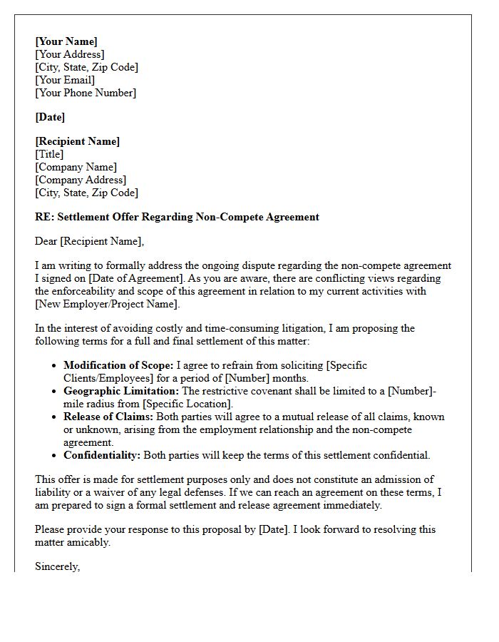 Non-Compete Agreement Dispute Settlement Letter