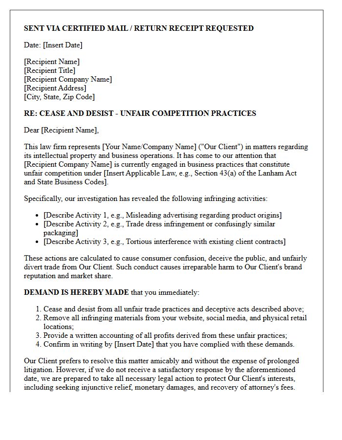 Unfair Competition Dispute Pre-Litigation Letter