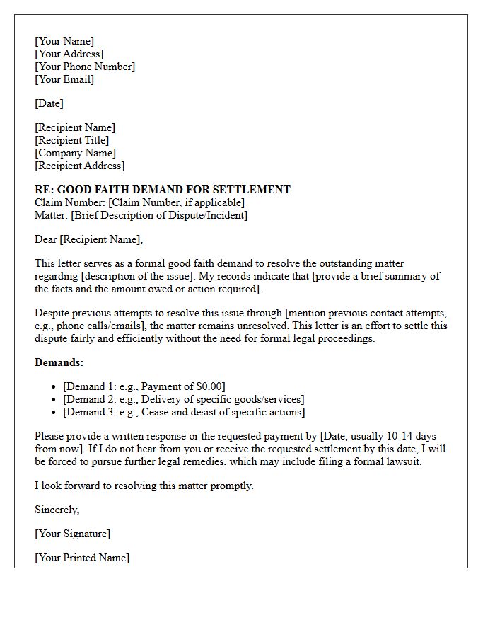 Date of the Good Faith Demand Letter