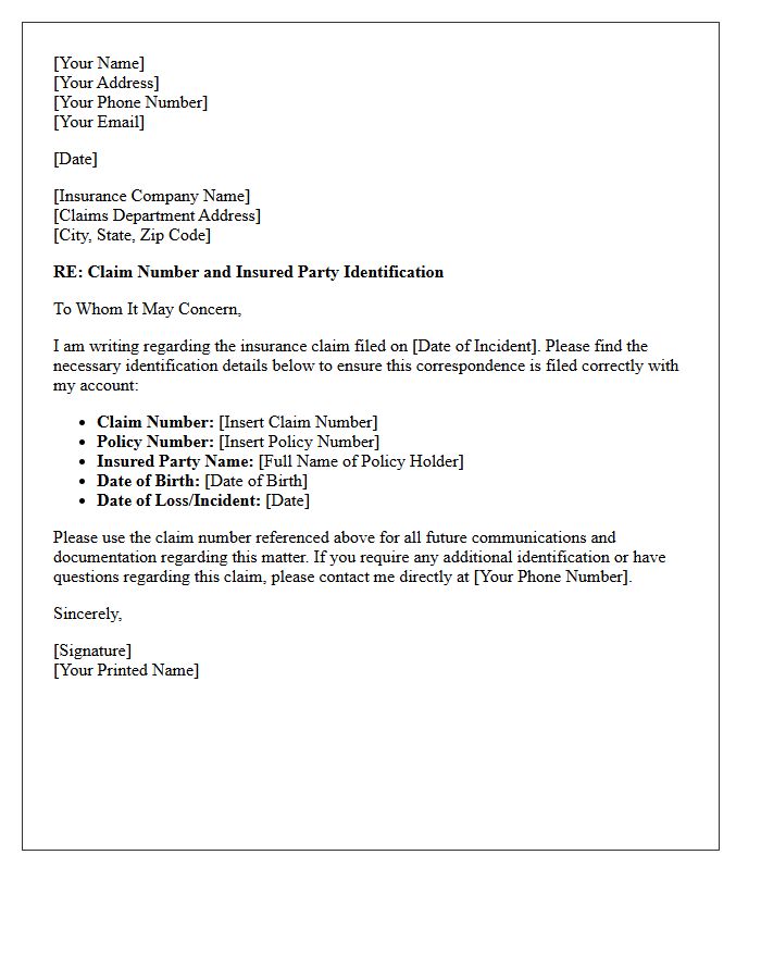 Claim Number and Insured Party Identification
