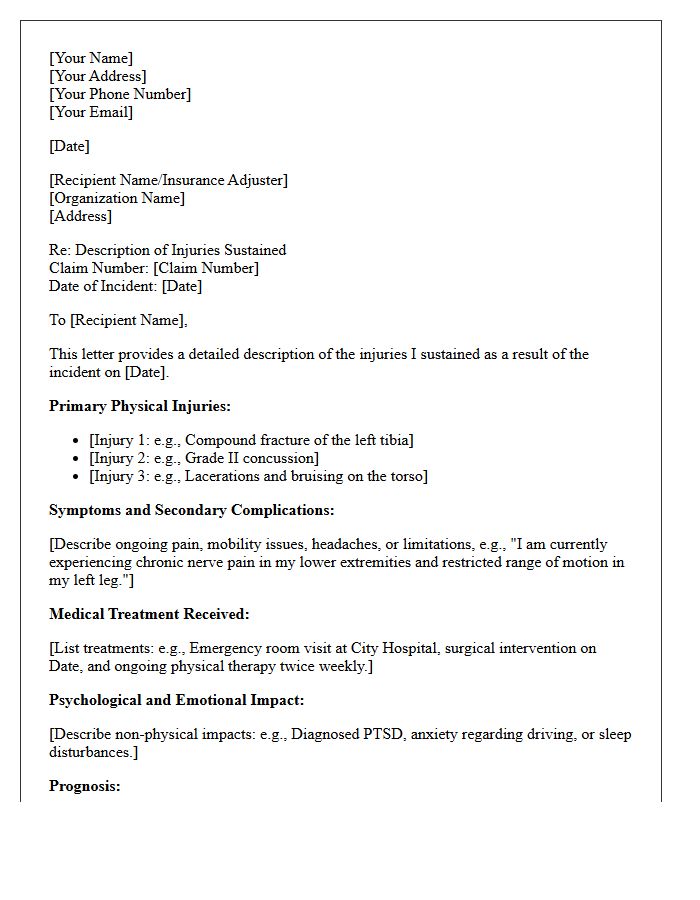 Comprehensive Description of Injuries Sustained