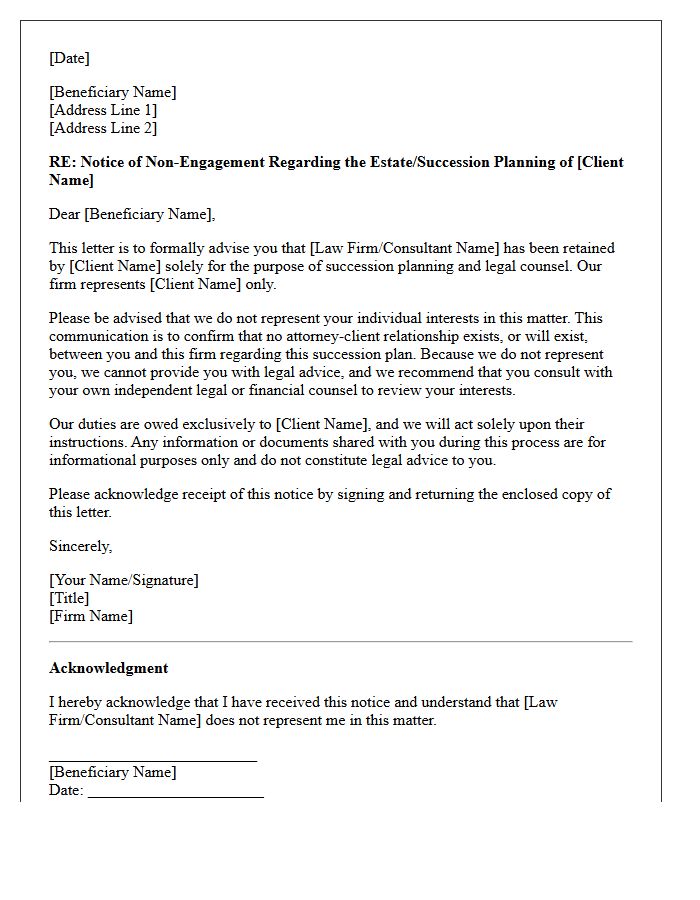 Succession Planning Beneficiary Notice Of Non-Engagement Letter