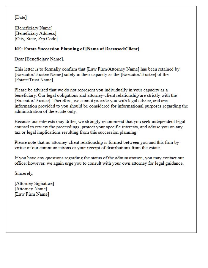 Beneficiary Non-Engagement Letter In Estate Succession Planning