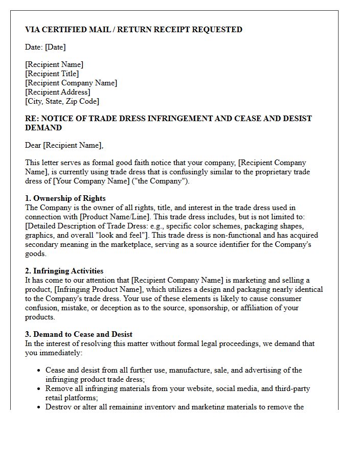 Good Faith Notice and Cease and Desist Letter for Trade Dress Infringement