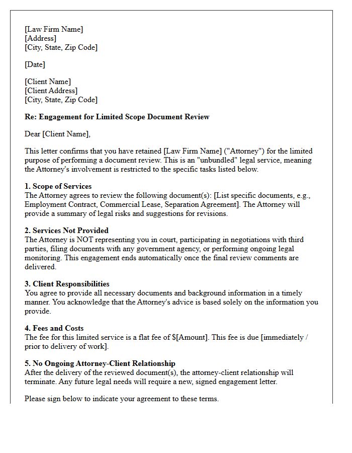 Document Review Unbundled Engagement Letter