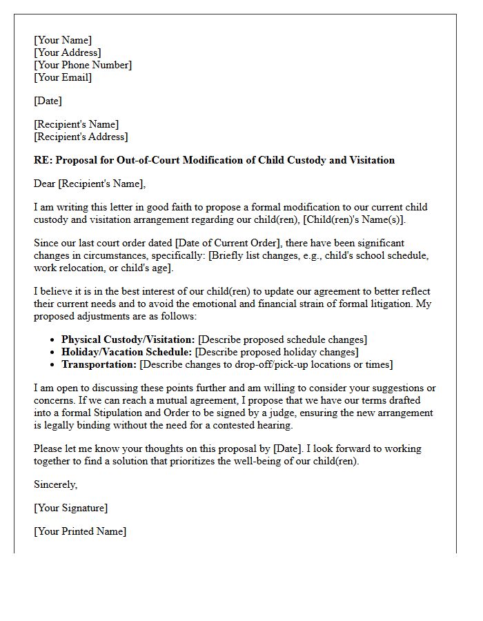 Good Faith Proposal Letter for Out-of-Court Child Custody Modification