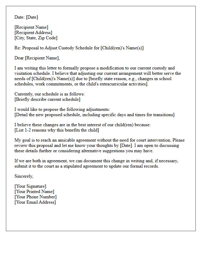 Out-of-Court Custody Schedule Adjustment Proposal Letter