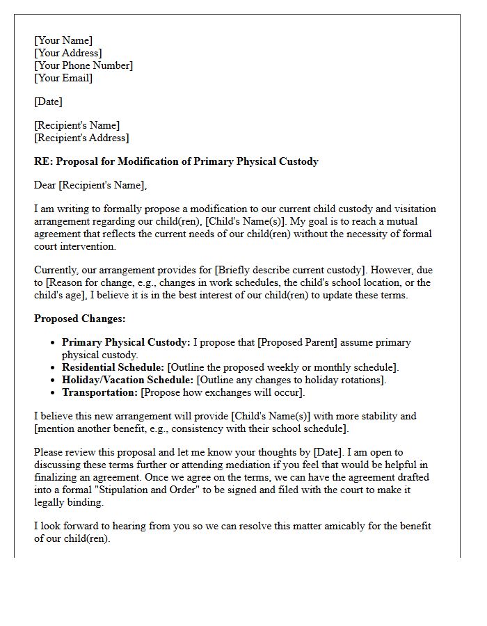 Out-of-Court Primary Custody Modification Proposal Letter