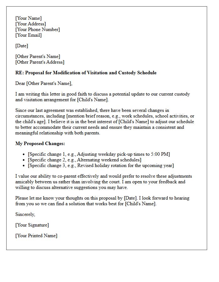 Good Faith Visitation and Custody Modification Proposal Letter