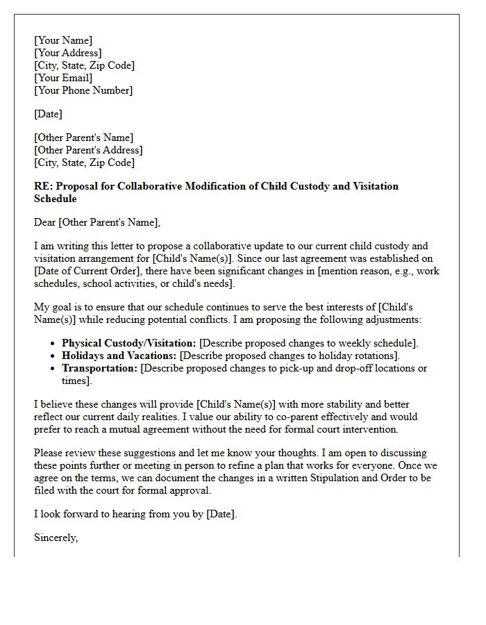 Collaborative Out-of-Court Child Custody Modification Proposal Letter