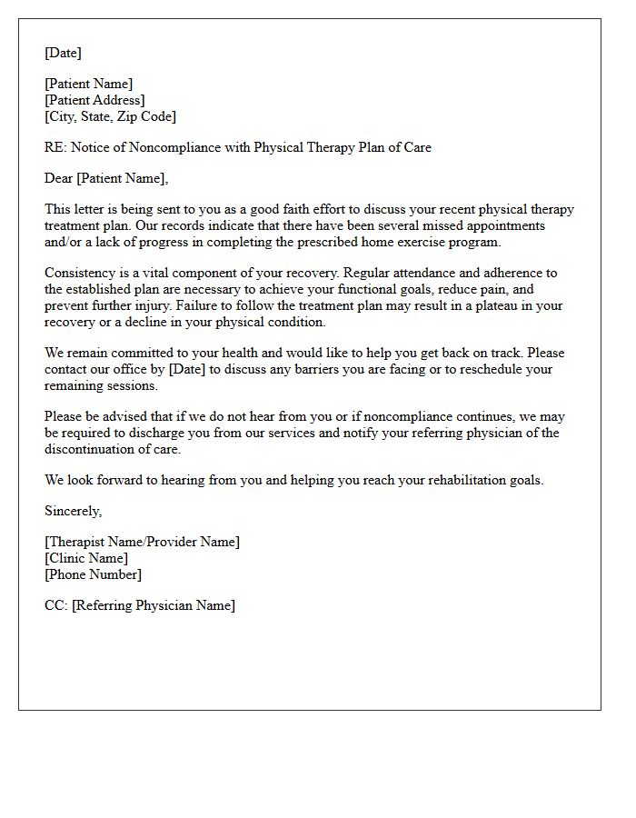 Good Faith Letter Addressing Noncompliance with Physical Therapy
