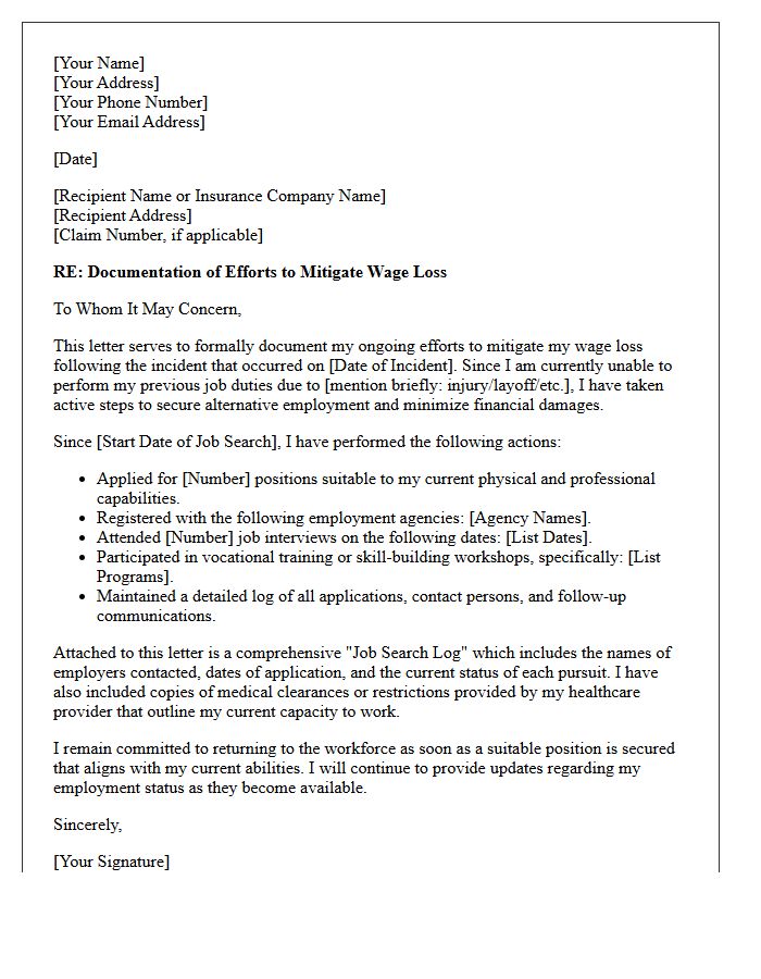 Letter Documenting Reasonable Efforts to Mitigate Wage Loss